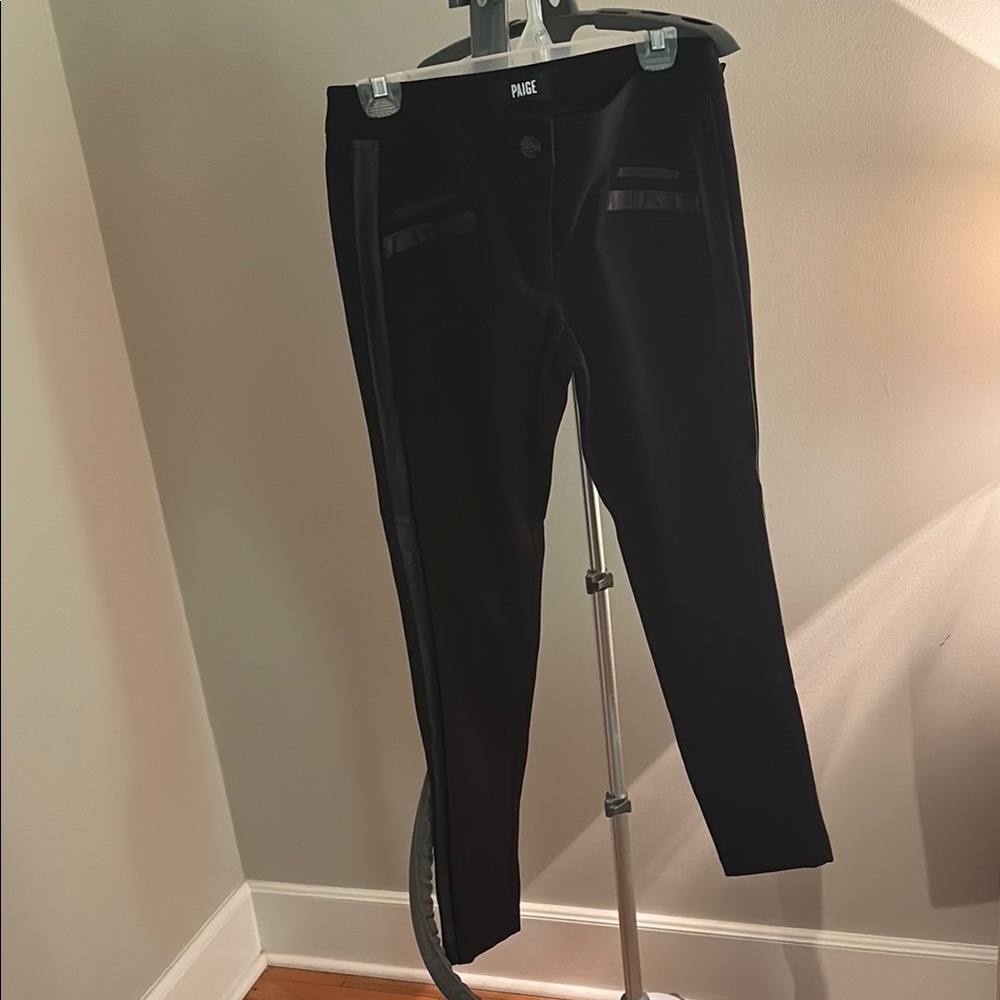 PAIGE Black Trousers with Leather Details
